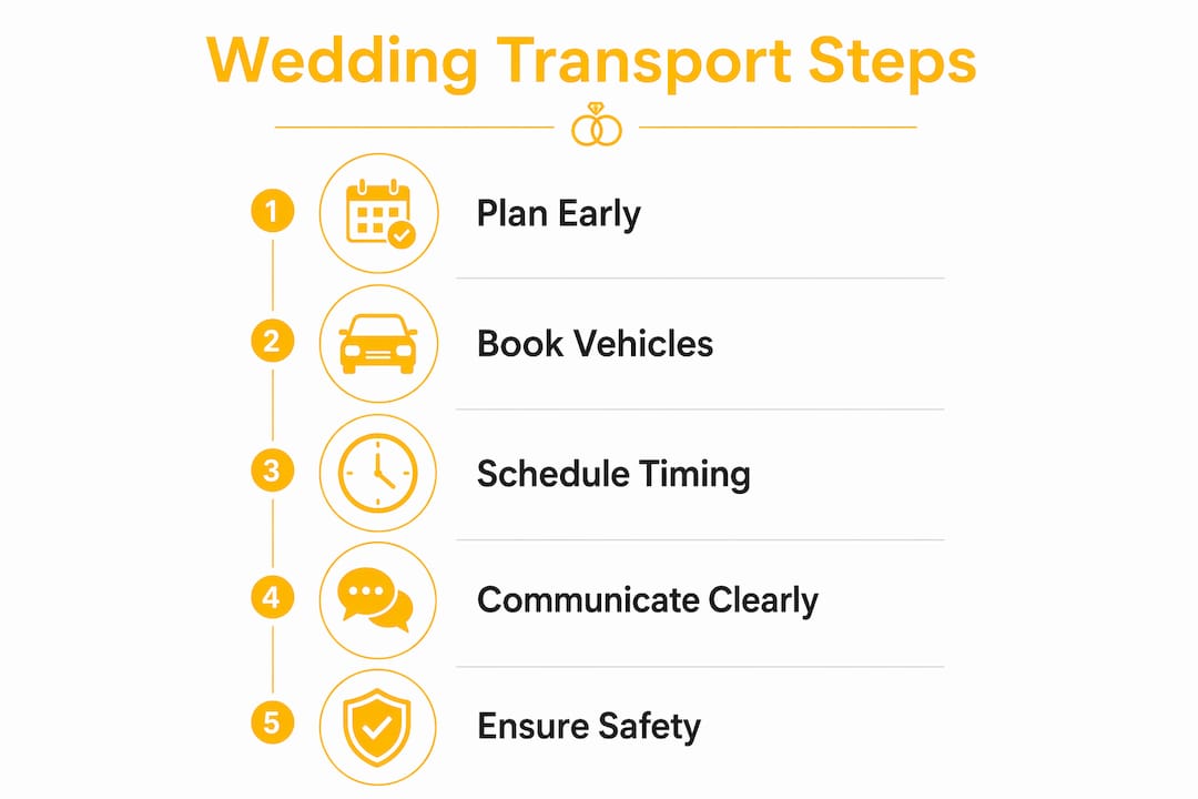 Infographic illustrating key steps to coordinate wedding guest transport