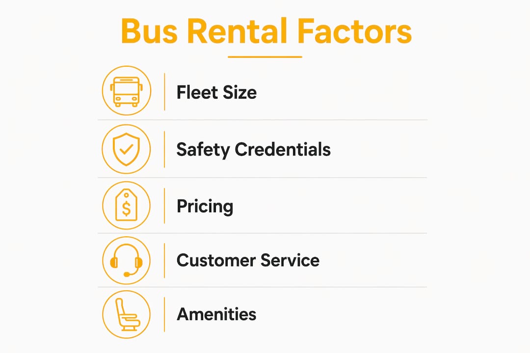 Infographic illustrating key bus rental comparison factors