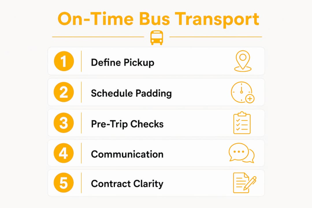 Infographic outlining on-time bus transport steps