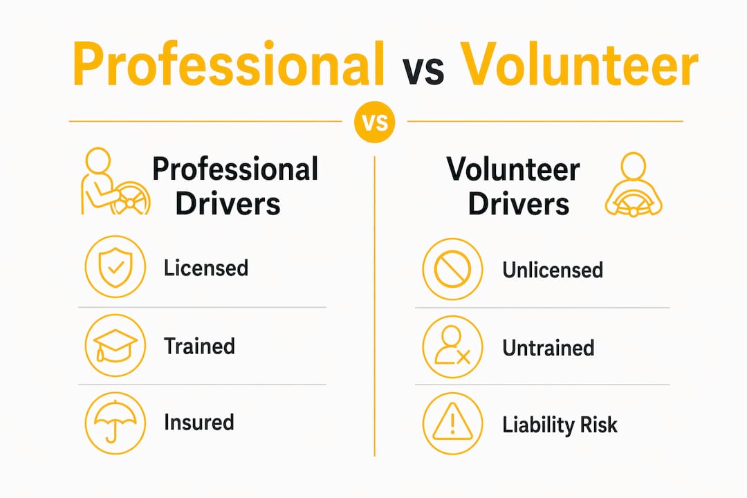 Infographic comparing professional and volunteer bus drivers
