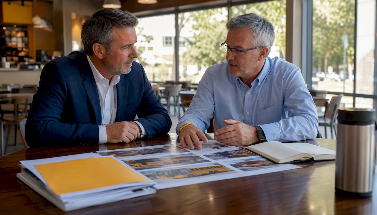 Two administrators discussing school bus options