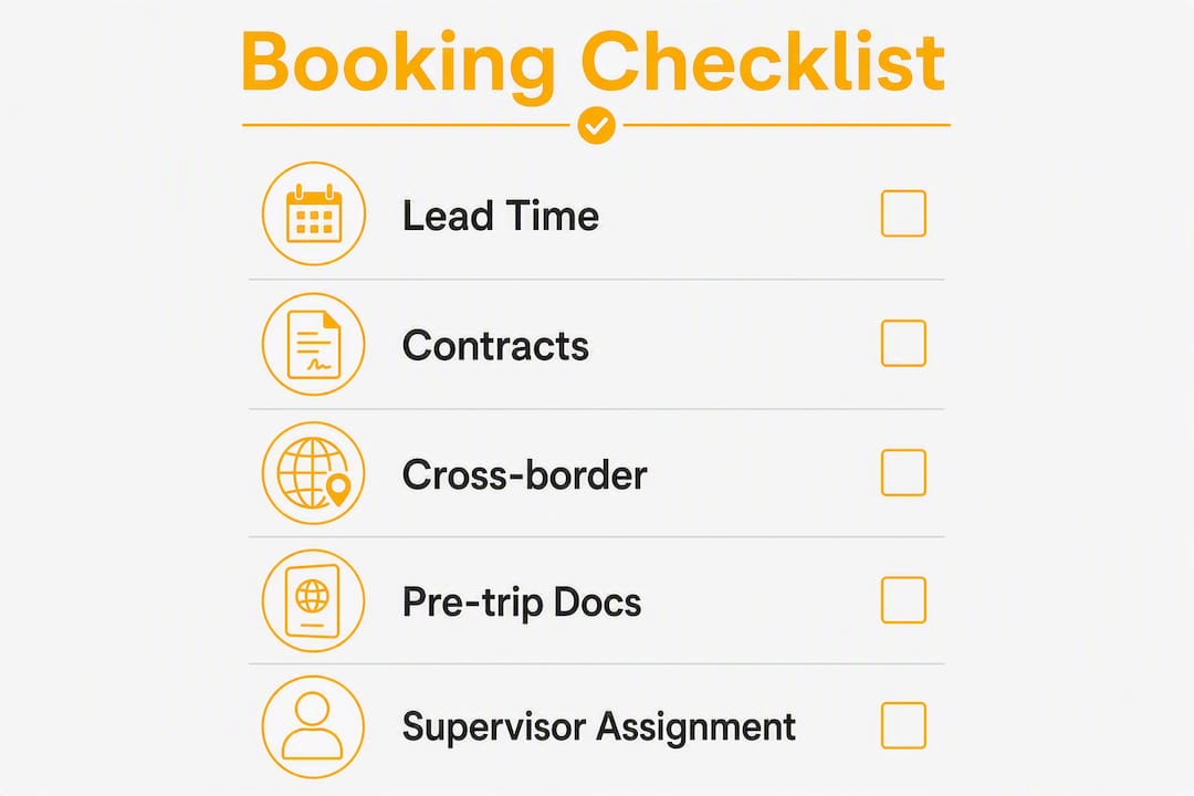 Infographic showing school trip bus booking checklist steps