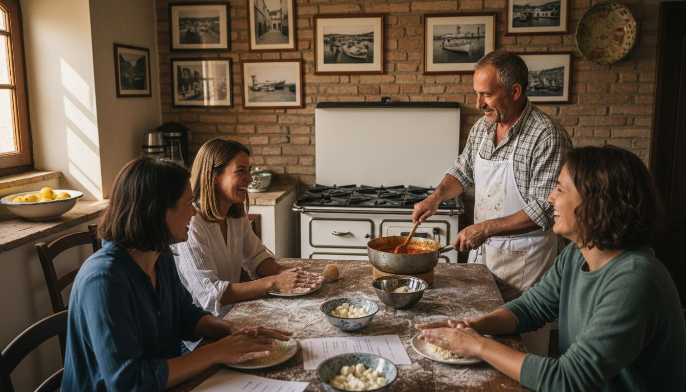 Chef che insegna la cucina siciliana ai turisti