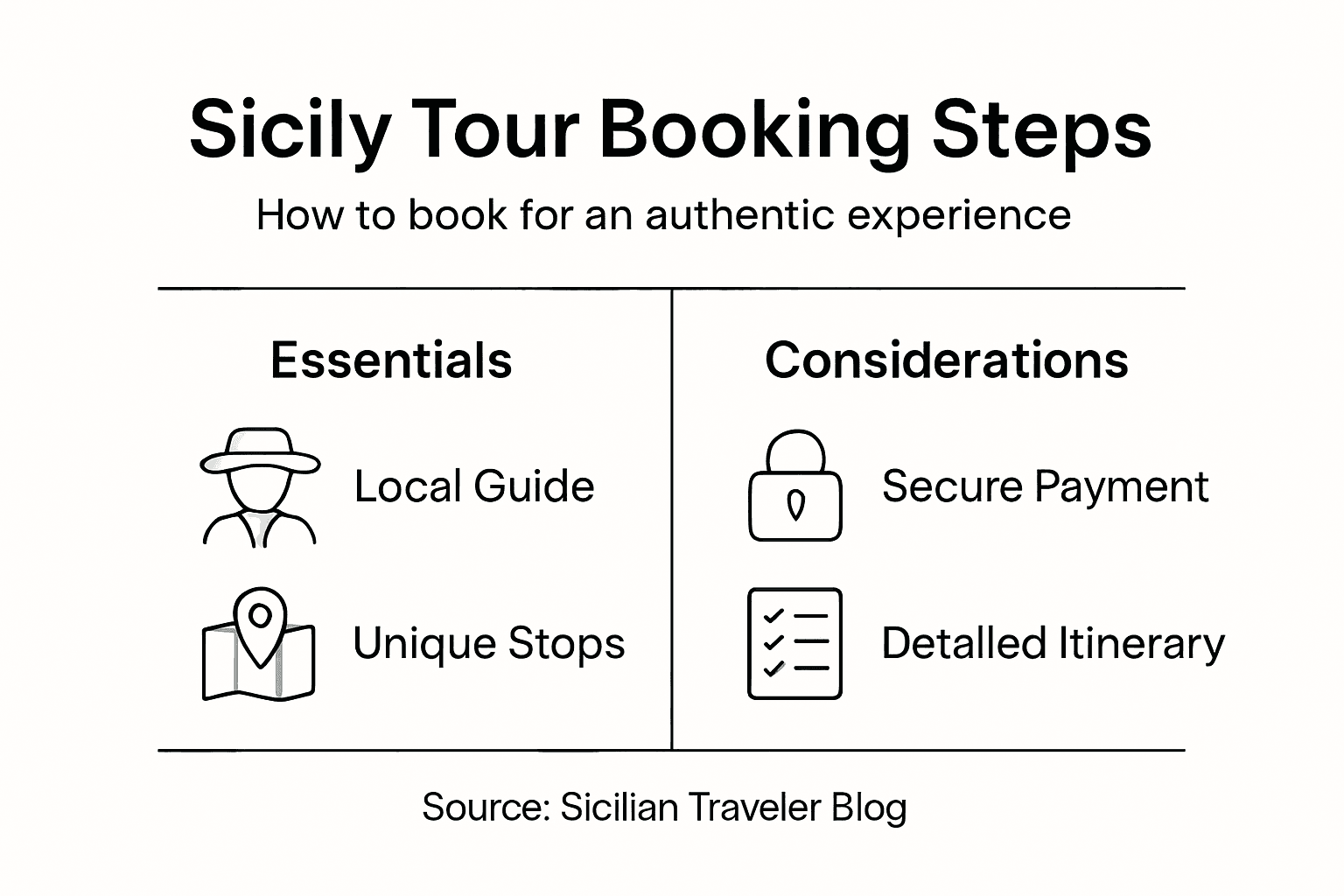 Infografica sui passaggi per prenotare un tour in Sicilia