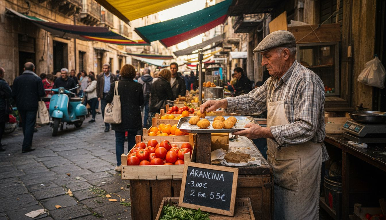 Sicilian food vendor at Palermo market
