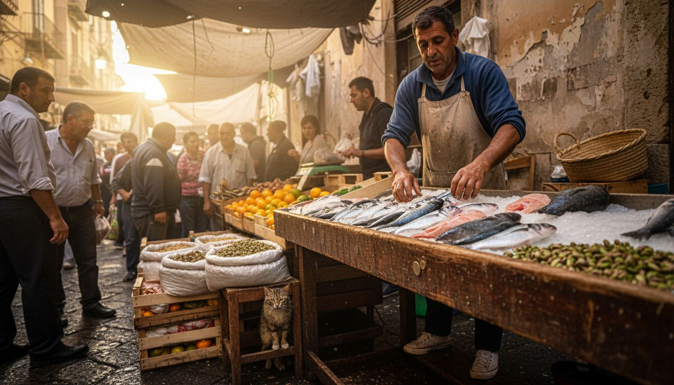 Vendor at Catania morning street market