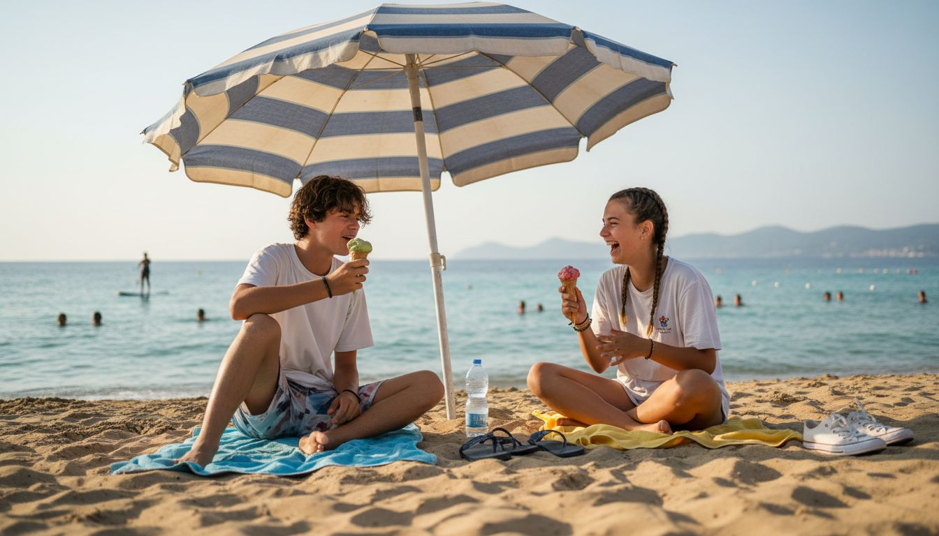 Teenagers relaxing on Mondello sandy beach