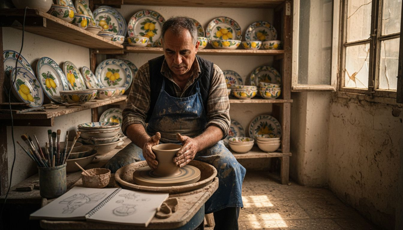 Sicilian ceramic artisan shaping bowl