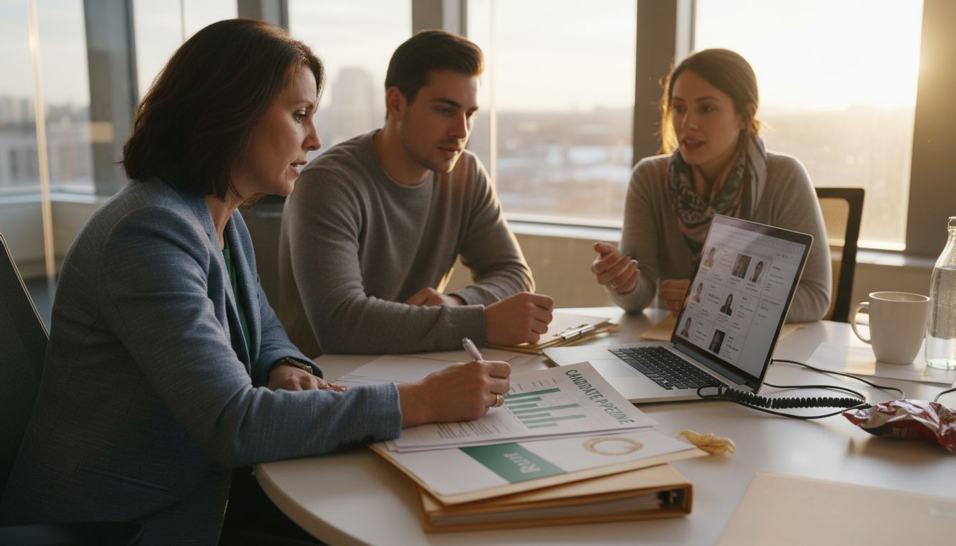 HR team analyzes recruitment pipeline together