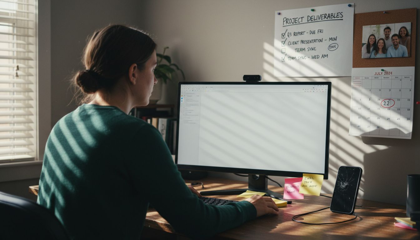 Remote worker reviewing deliverables checklist at desk