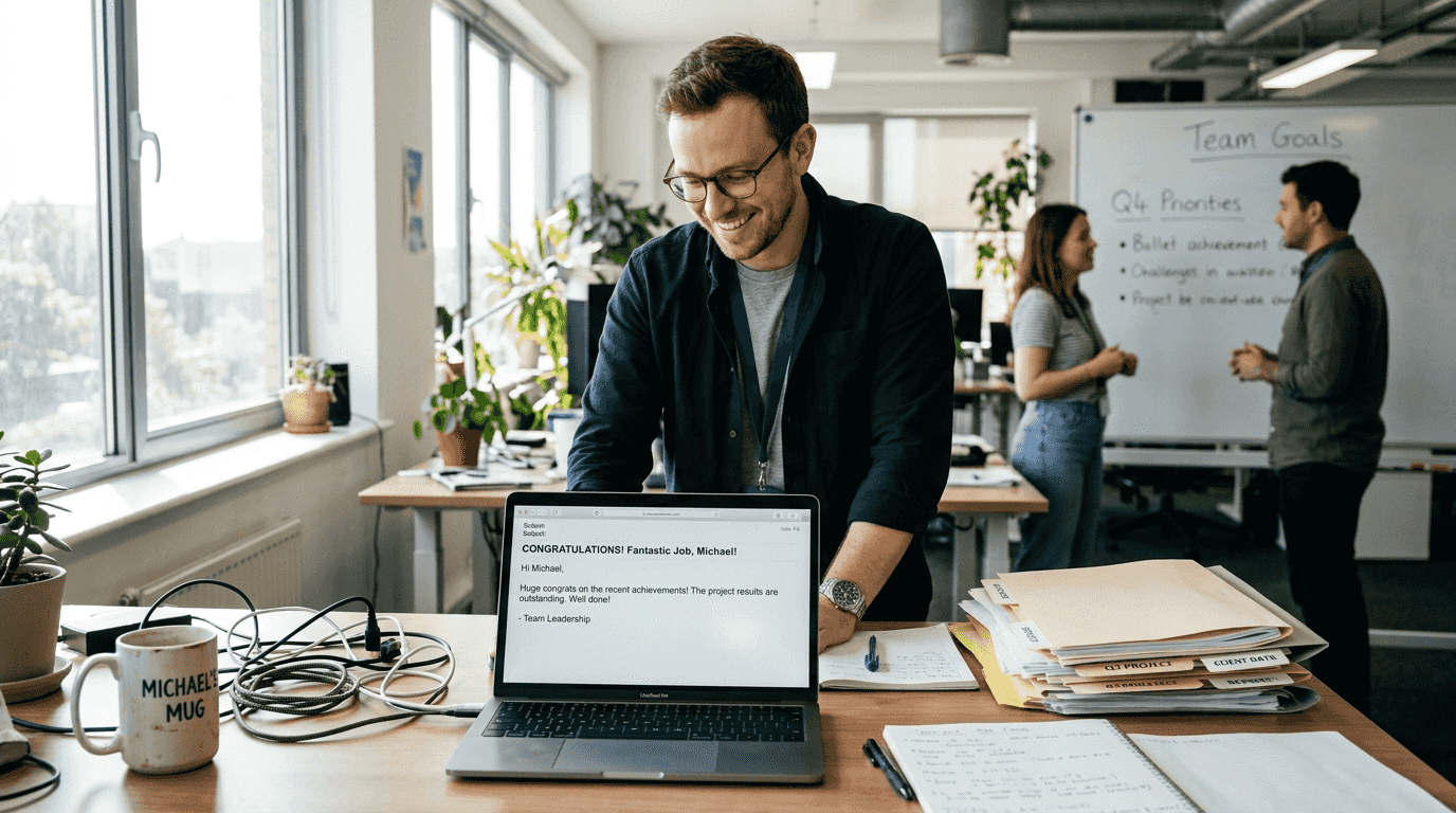 Employee receives AI-powered recognition email