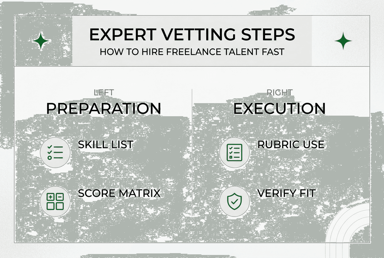 Infographic showing freelance vetting steps and process