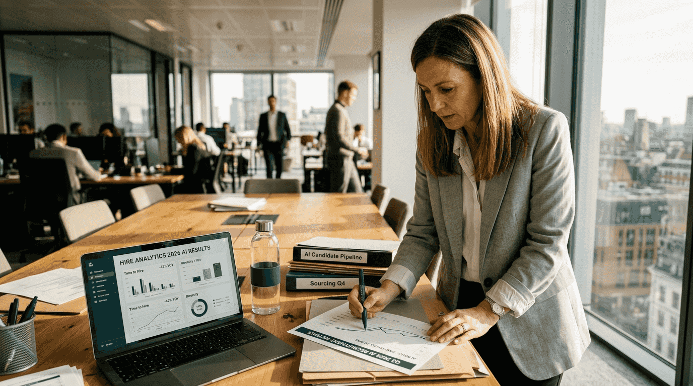 Recruiter highlighting AI hiring benefits chart