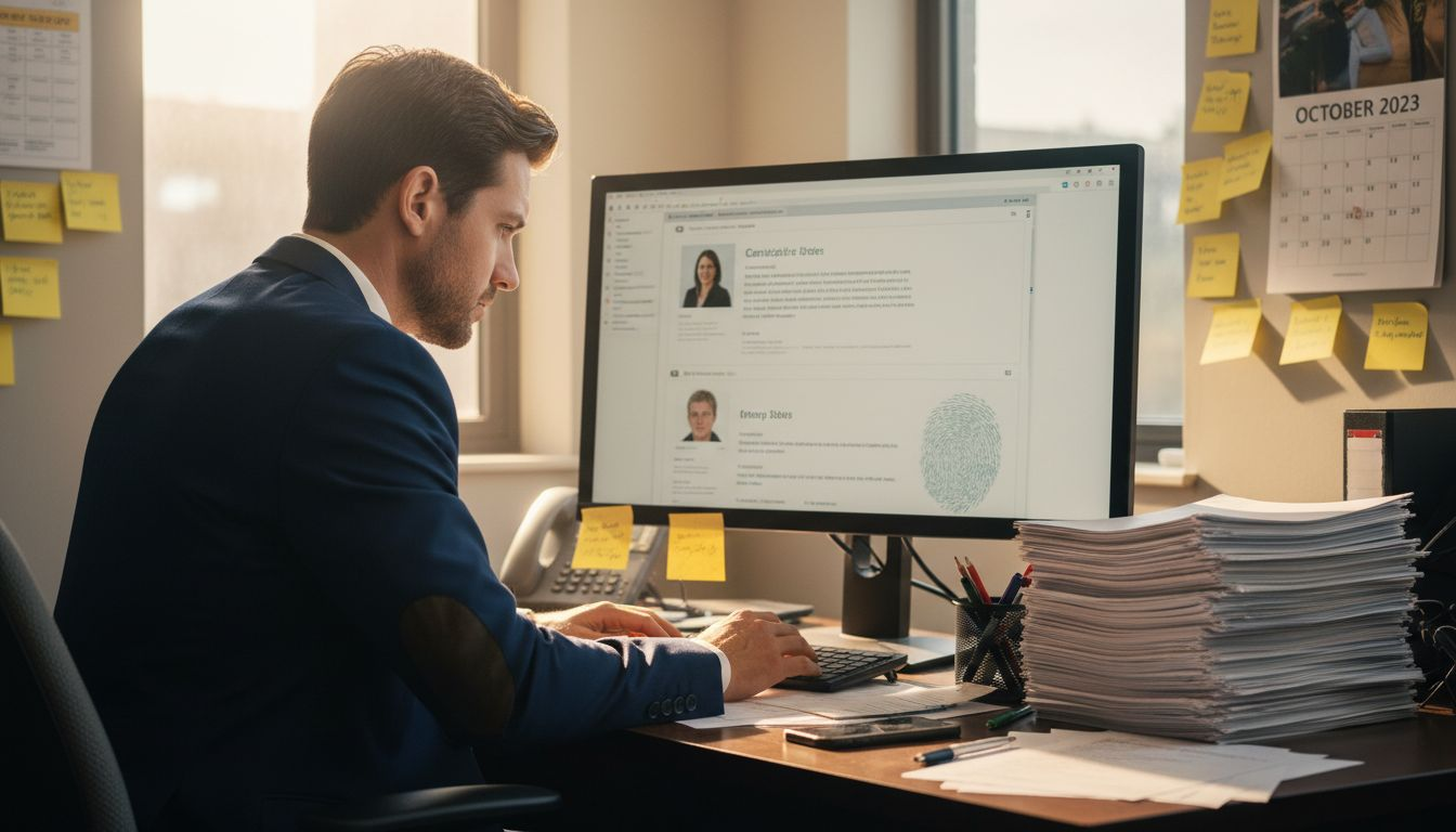 HR manager reviewing AI candidate profiles