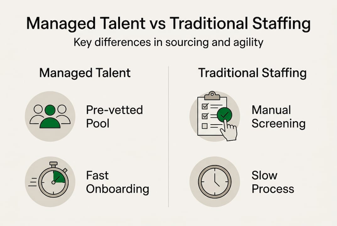 Infographic comparing managed talent with traditional staffing