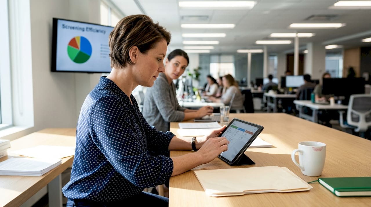 Manager uses tablet for hiring automation