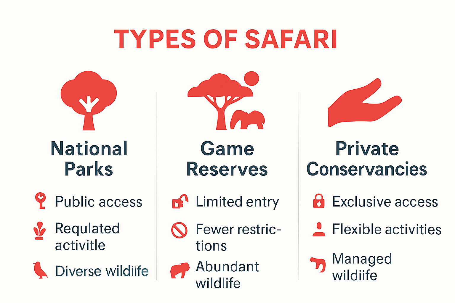 Comparison infographic of safari types and features