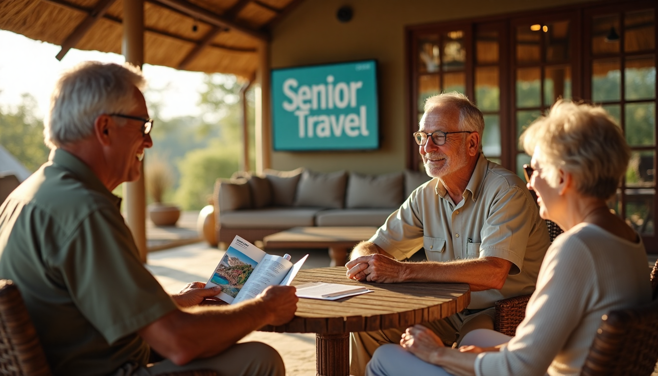 Seniors and guide reviewing safari health information