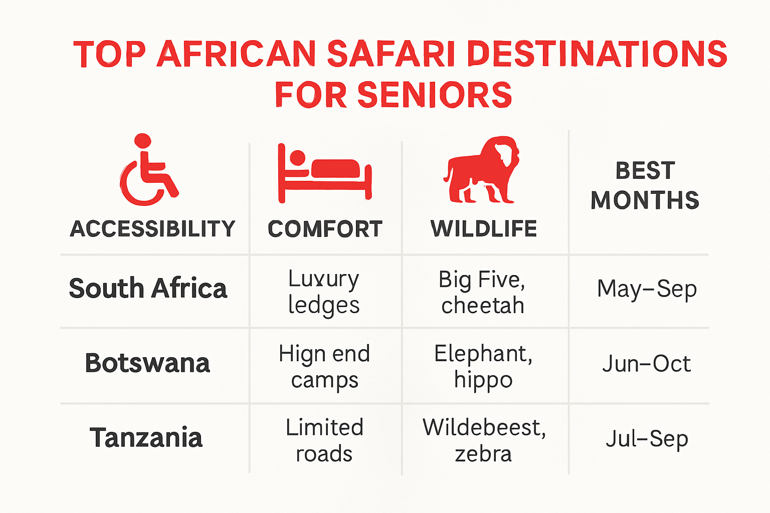 Comparison of top African safaris for seniors