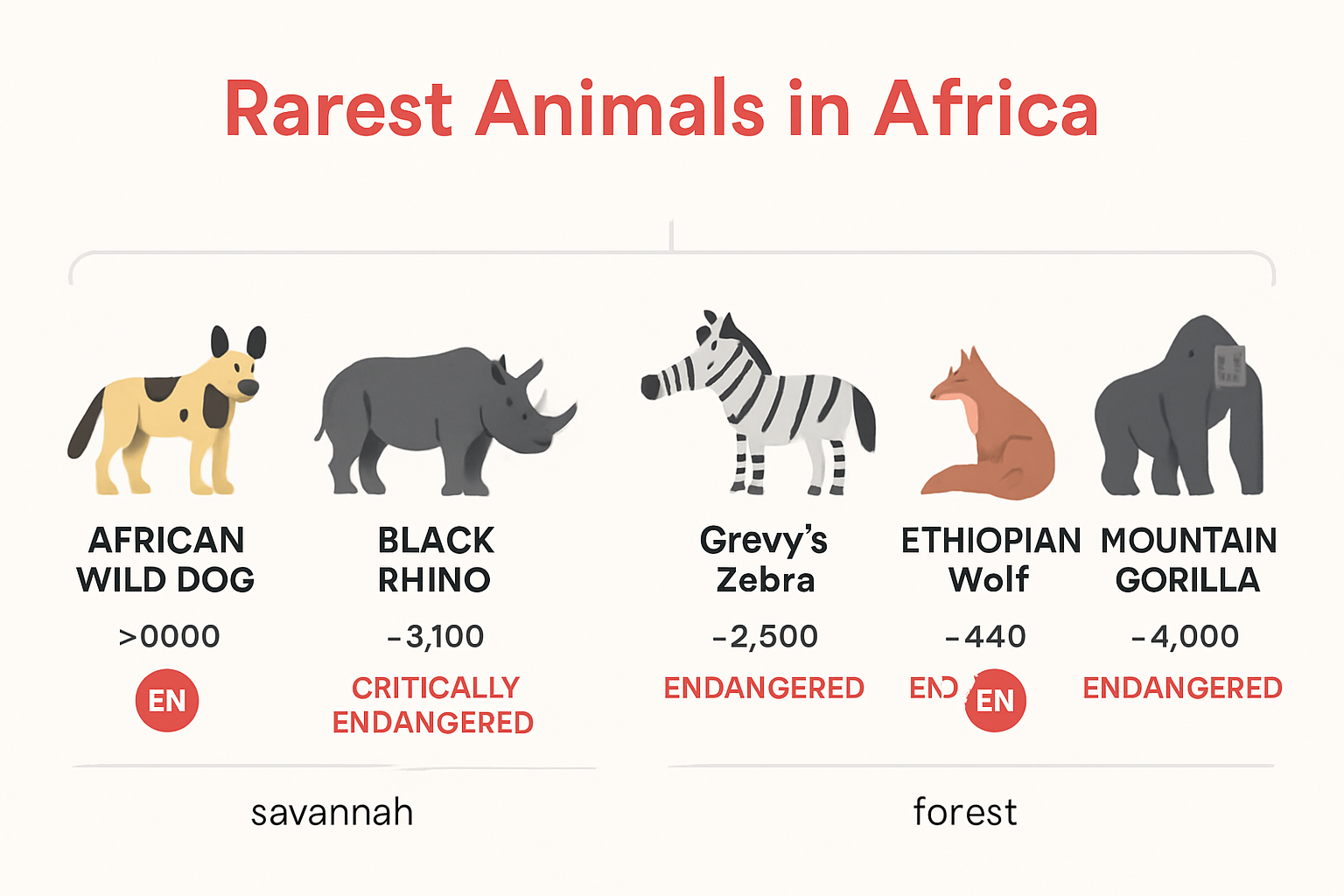 Infographic showing rare African animals and population status