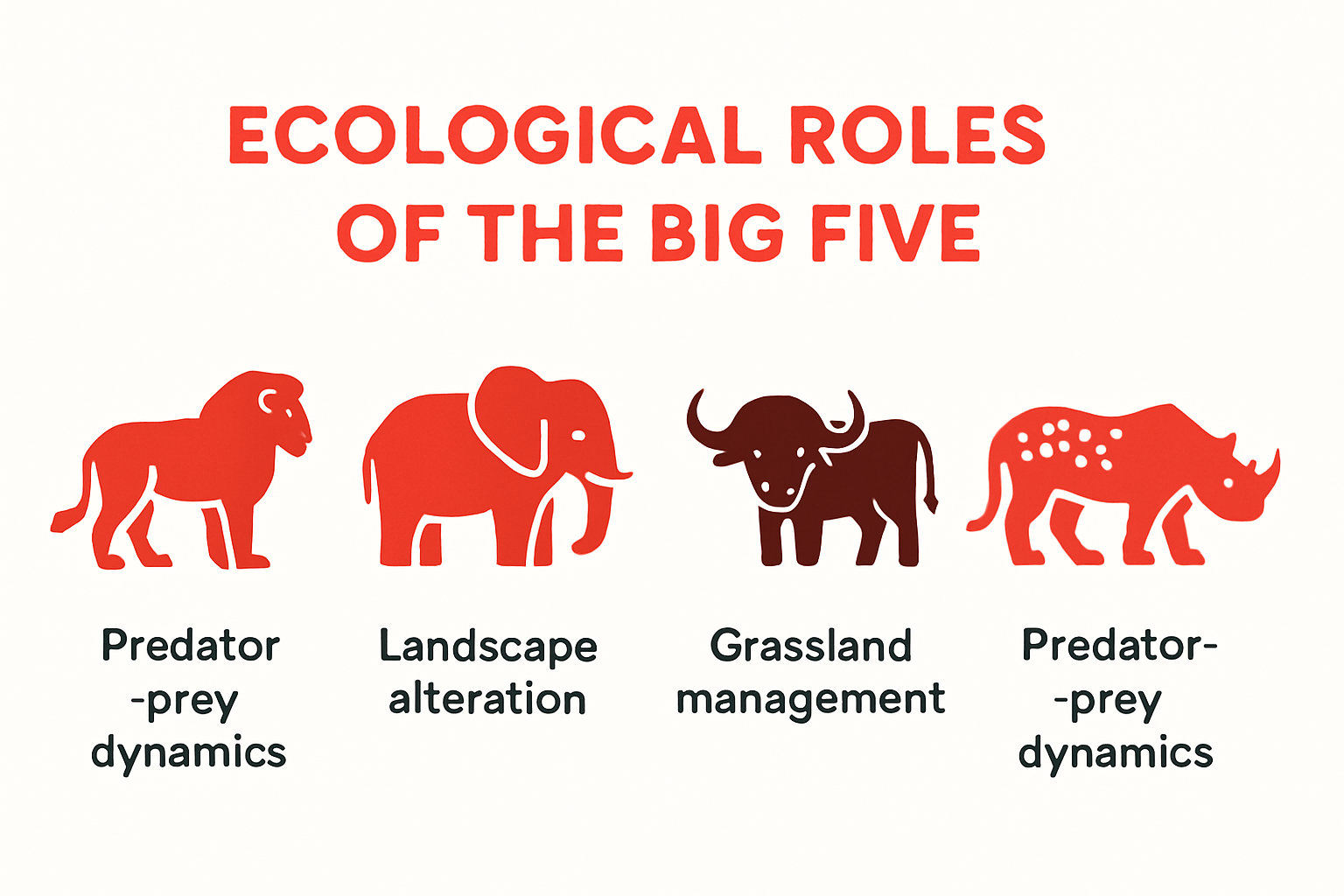 Infographic showing ecological roles of the Big Five animals