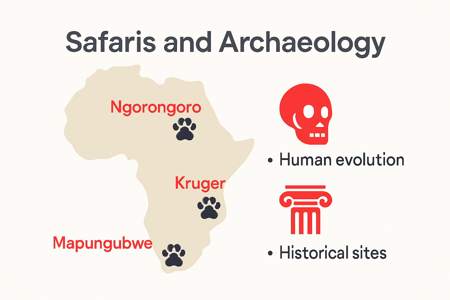 Infographic of African safari routes and archaeological sites