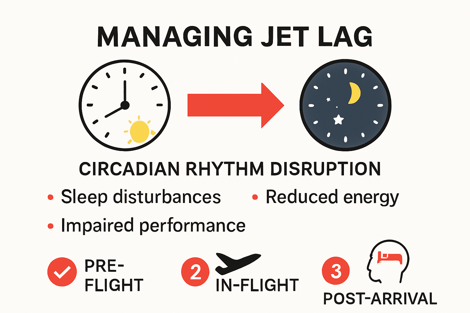 Visual guide to managing sleep and jet lag on flights