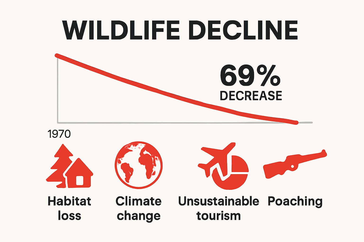 Infographic showing wildlife population decline and causes