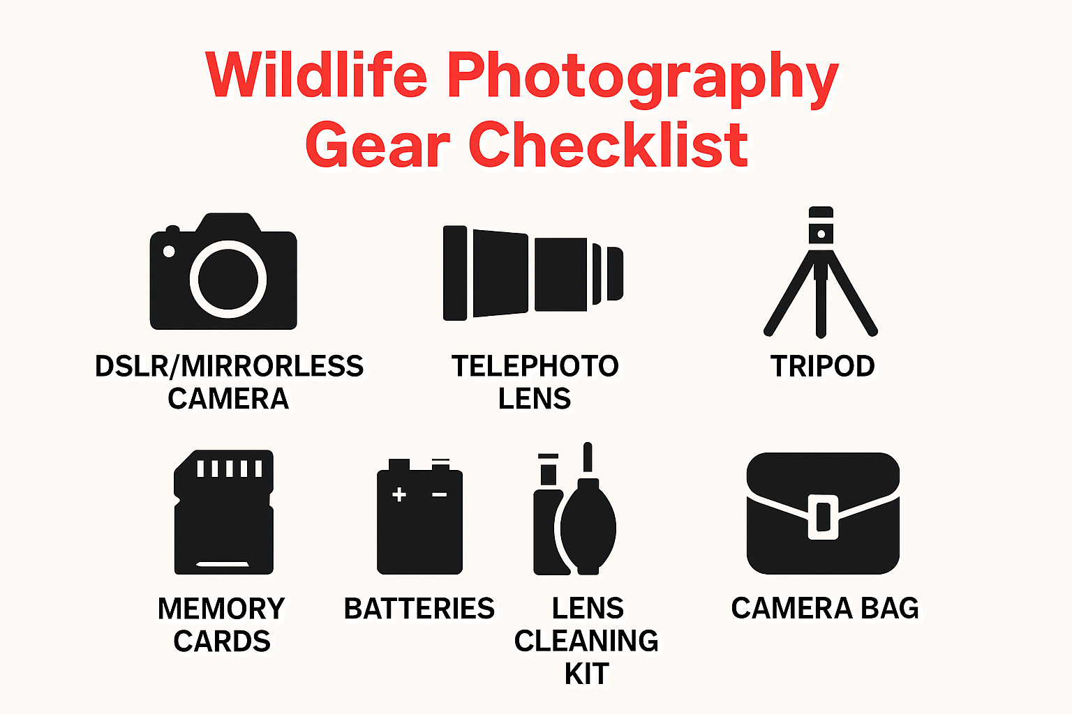 Checklist of essential wildlife photography gear