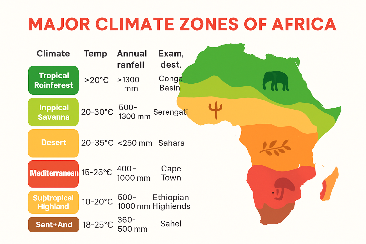 Infographic map of Africa's six climate zones
