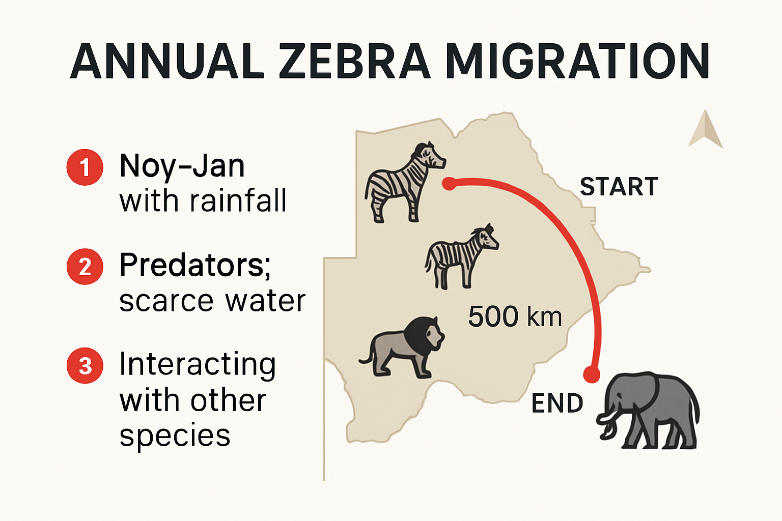 Infographic showing zebra migration routes and key facts
