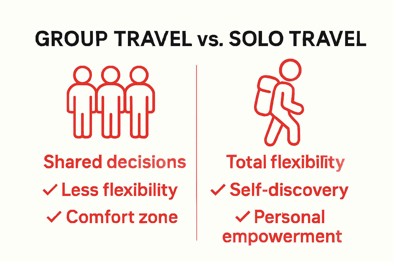 Simple solo vs group travel visual comparison