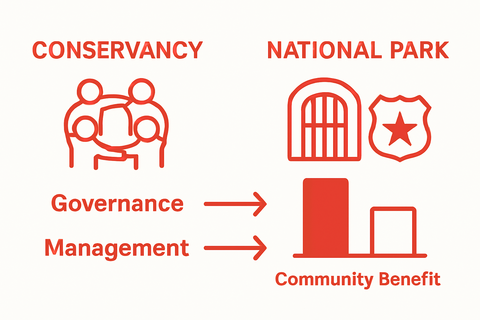 Comparison between conservancy and national park governance