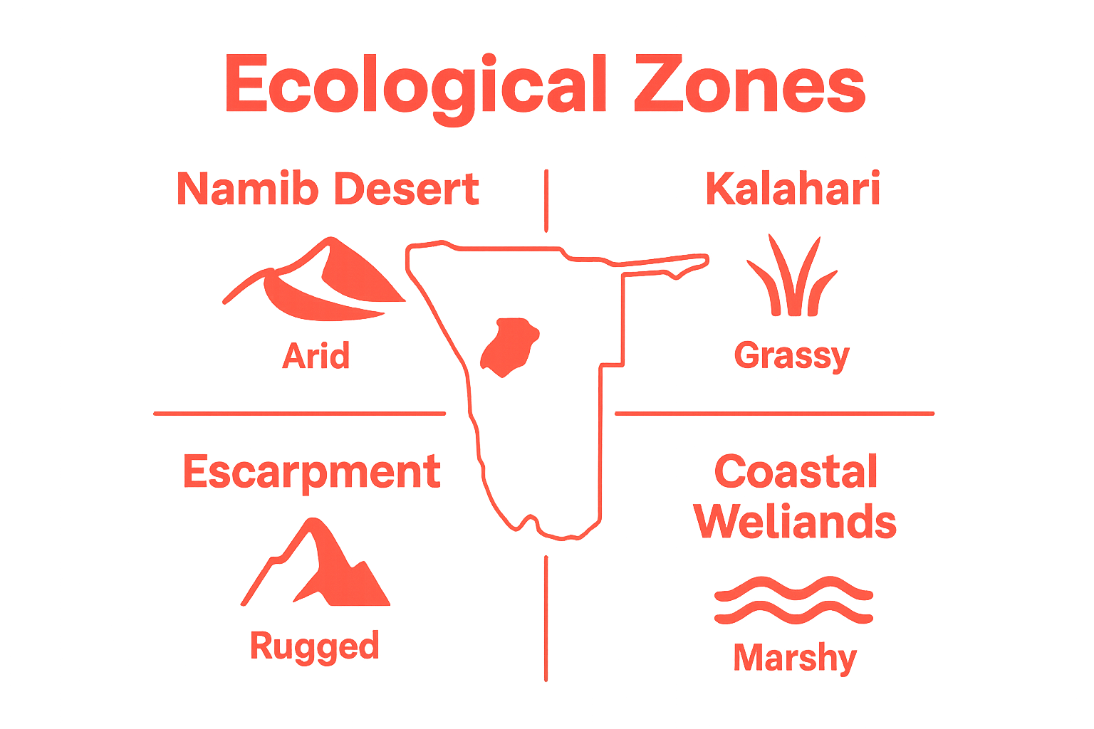 Map icons illustrating Namibia's main ecological zones