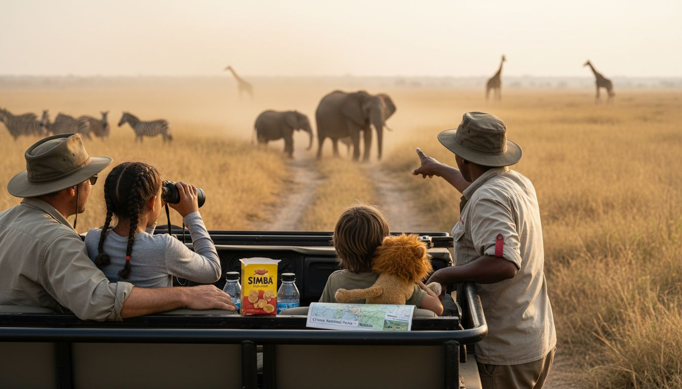 Family observing elephants with safari guide