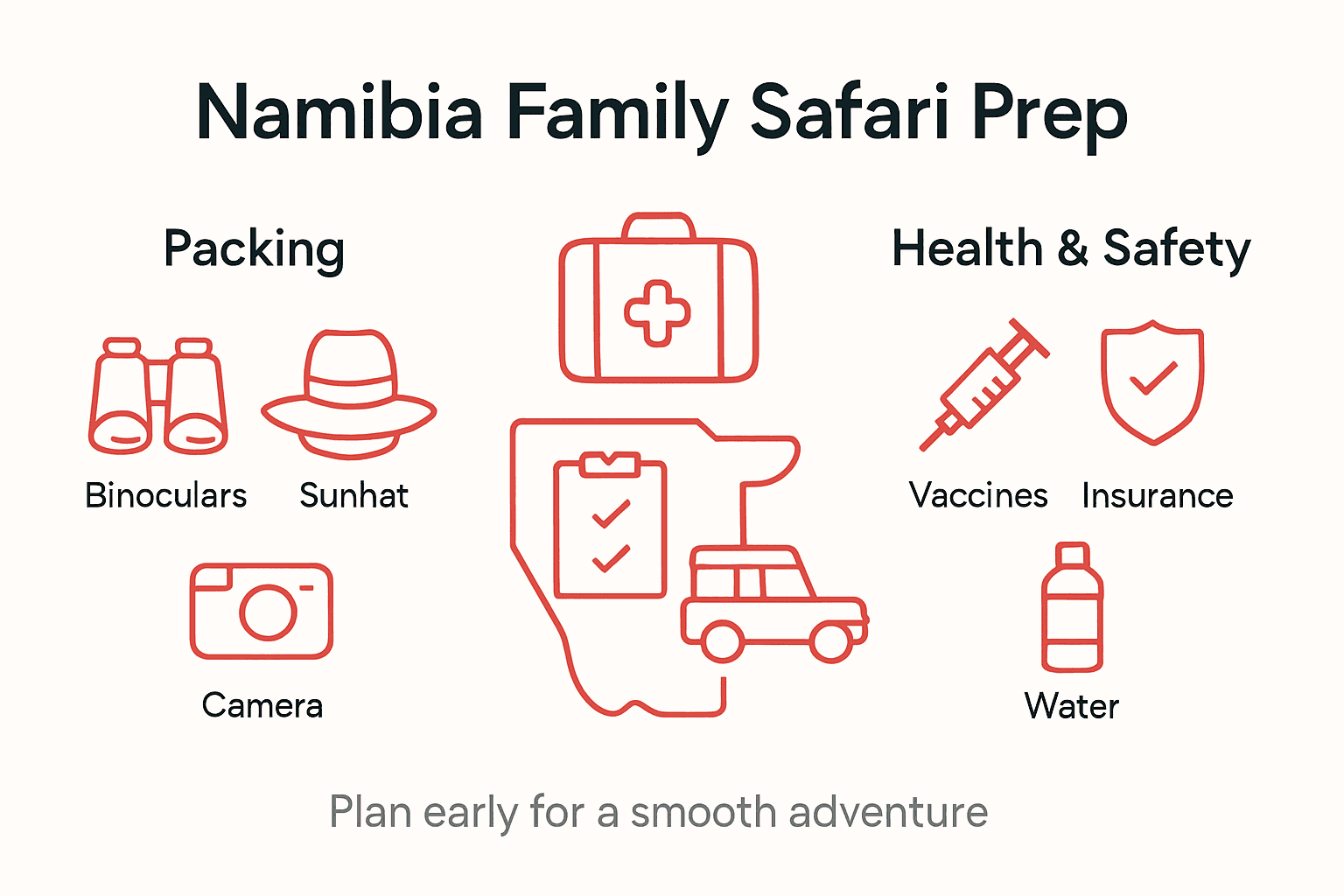 Infographic showing family safari preparation essentials
