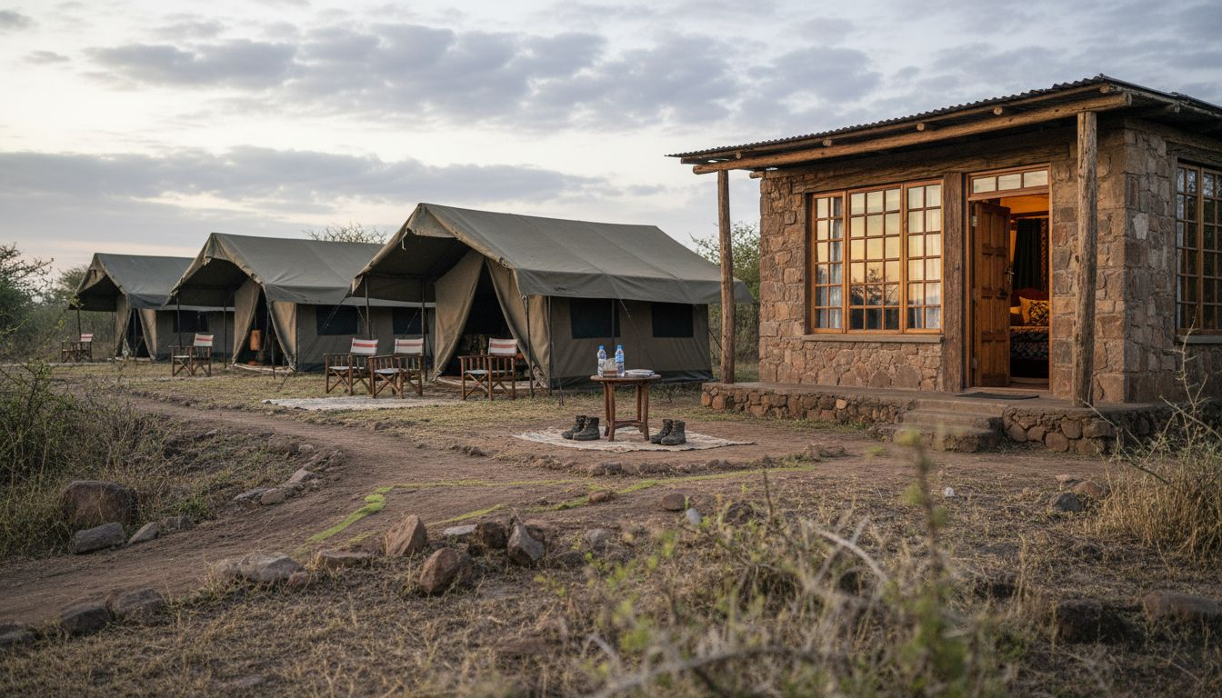 Different safari accommodation styles arranged in row