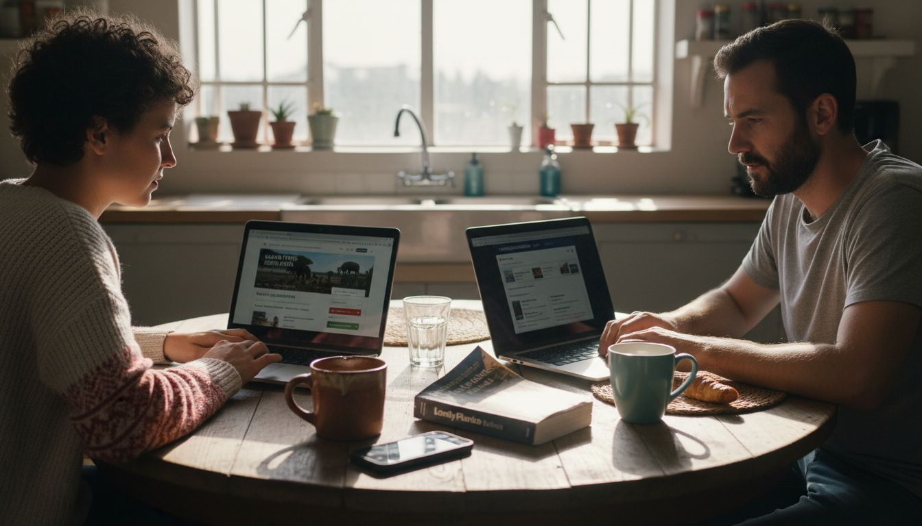 Couple booking safari online together