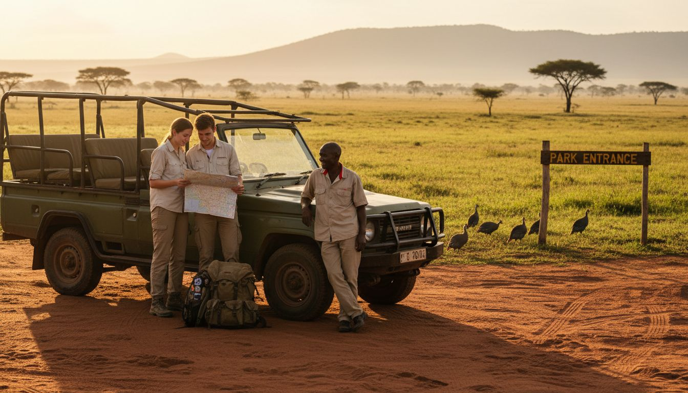 Travelers boarding budget safari vehicle in Tanzania