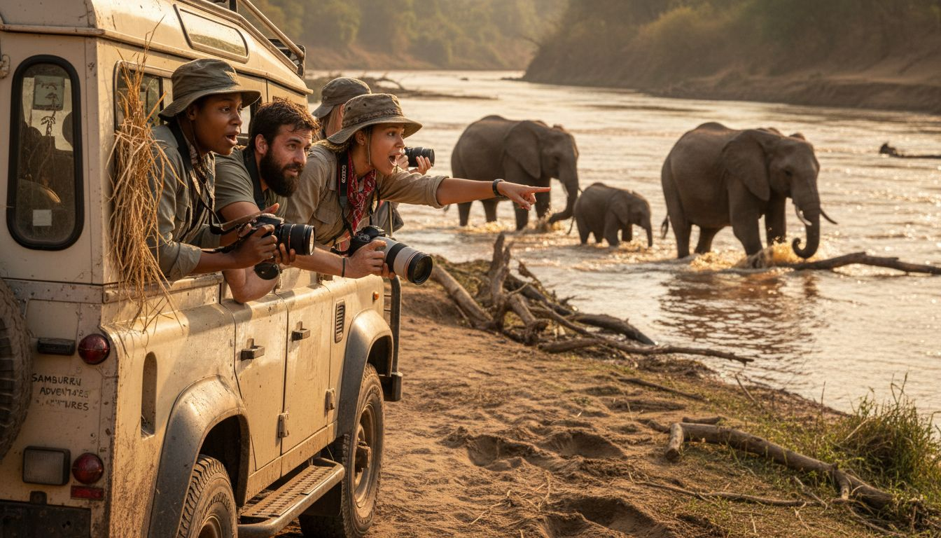 Tourists observing elephants on ethical Kenyan safari