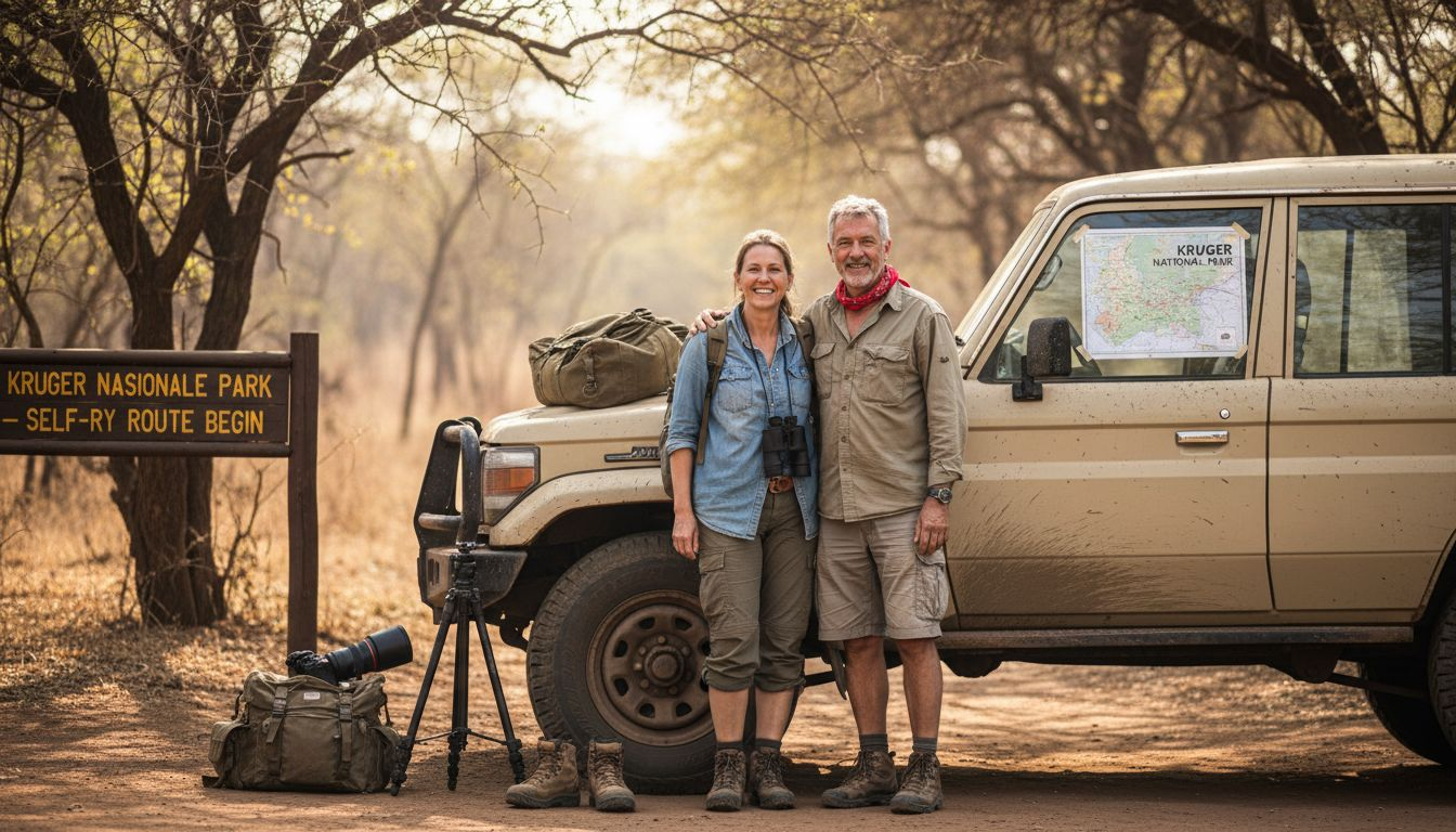 Couple prepping SUV for safari adventure