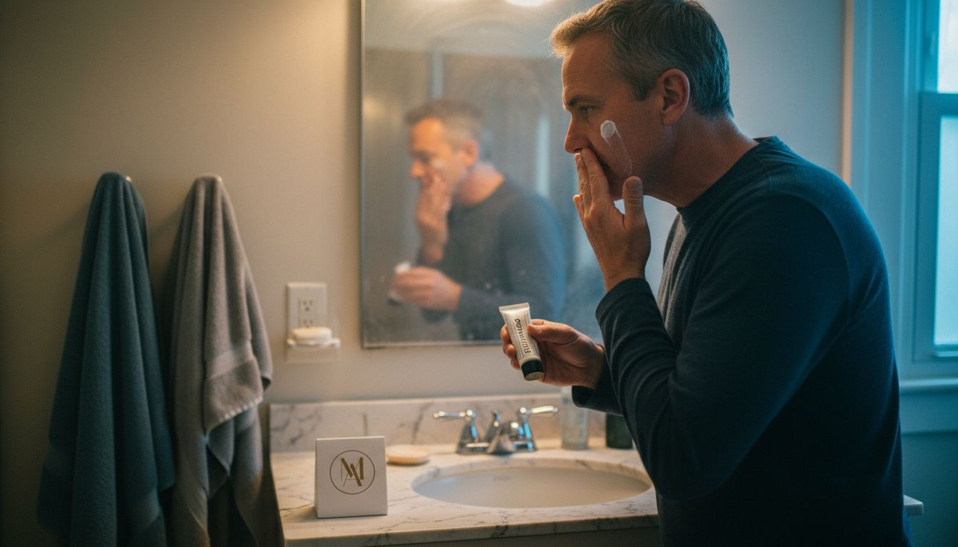 Man applies retinoid cream for anti-aging