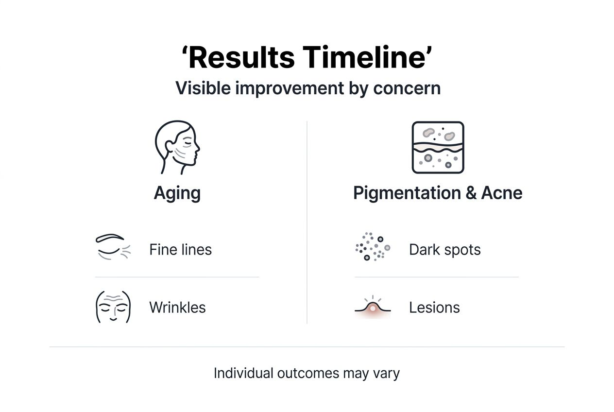 Infographic outlining skincare result timelines