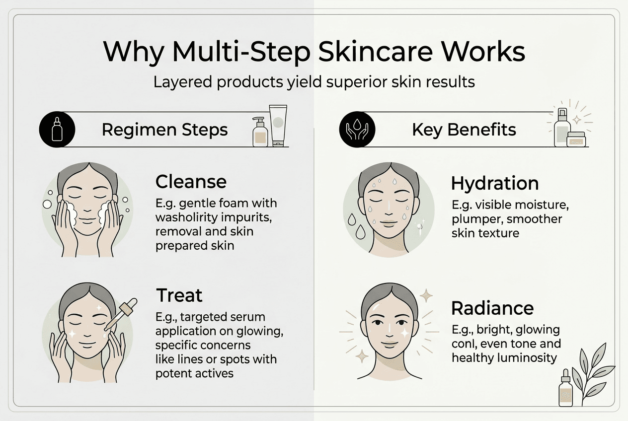 Infographic explains multi-step skincare regimen benefits