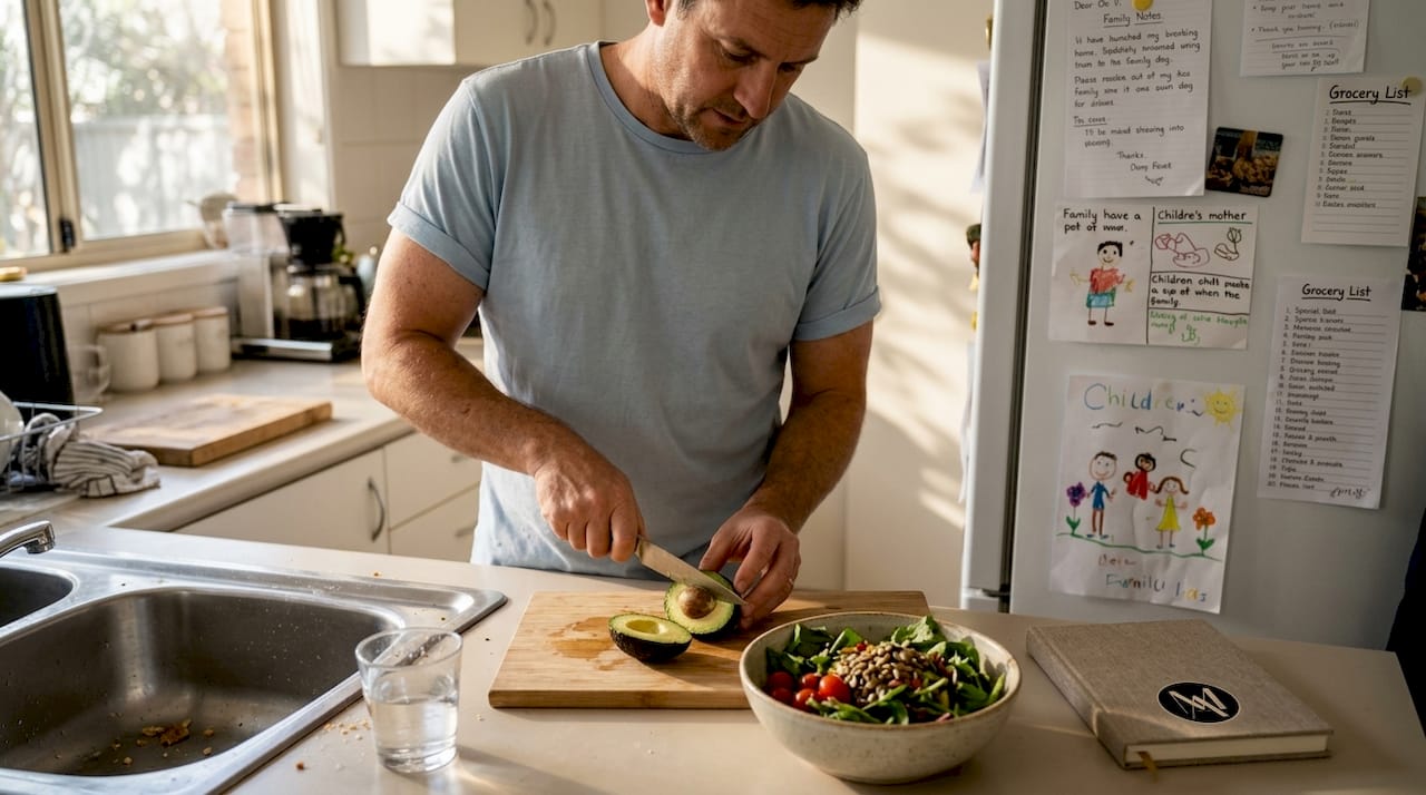 Man preparing nutrient-rich salad for skin