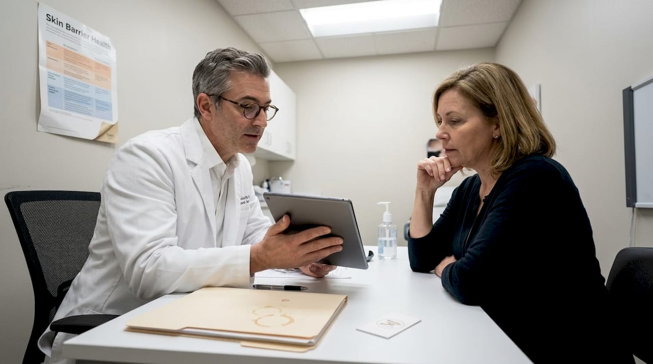 Dermatologist reviewing skin test results