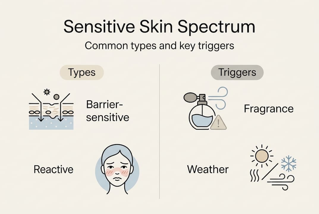 Infographic of sensitive skin types and triggers