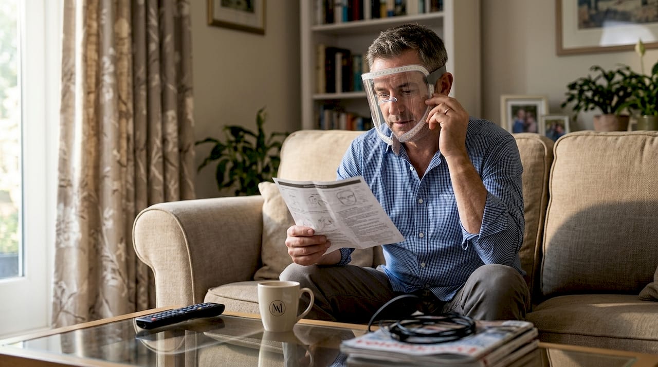 Man preparing to use LED skincare mask