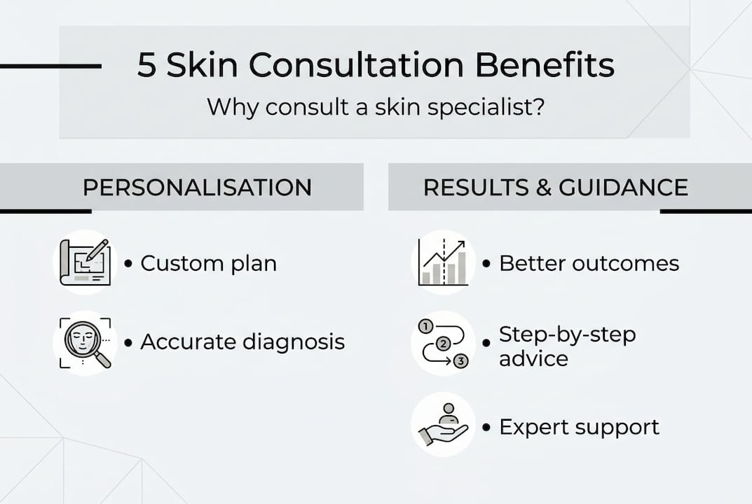 Infographic showing five skin consultation benefits