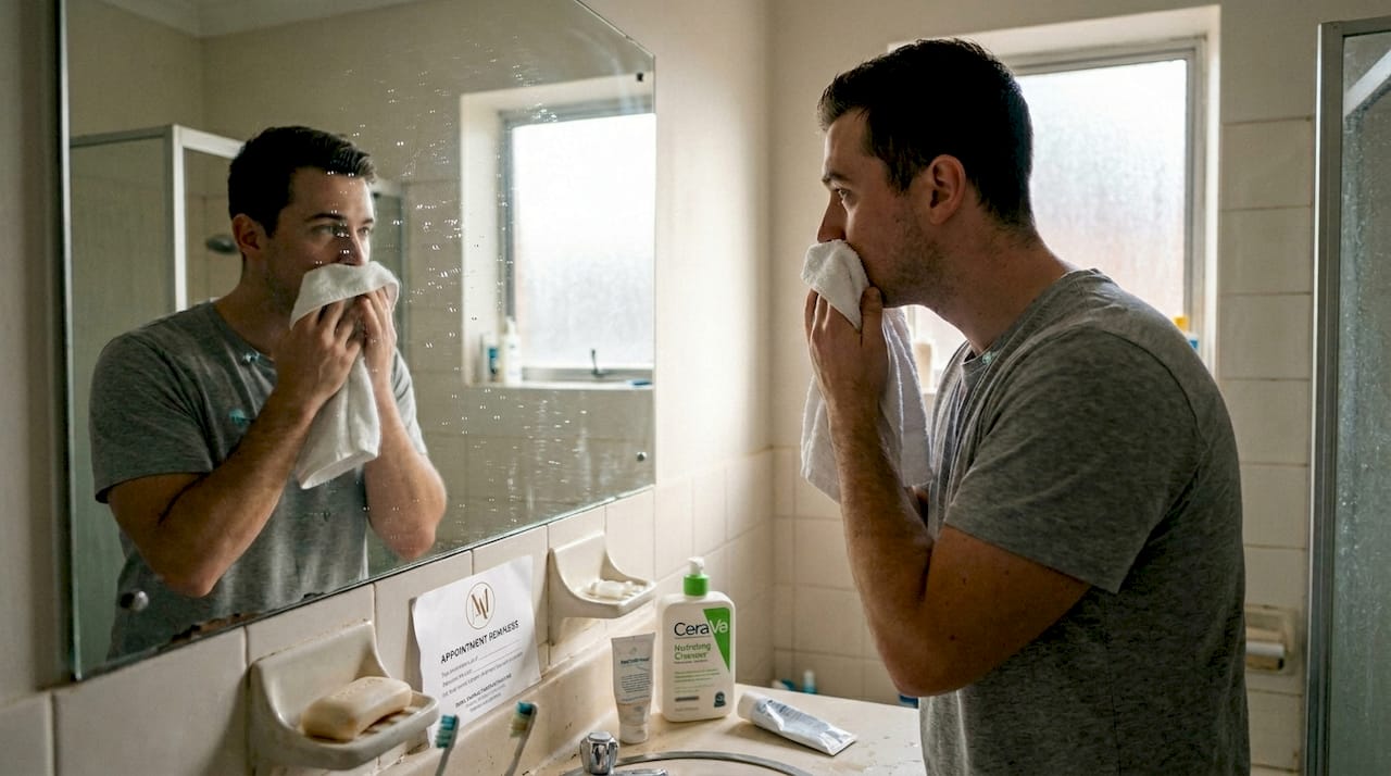 Gentle skincare routine before appointment